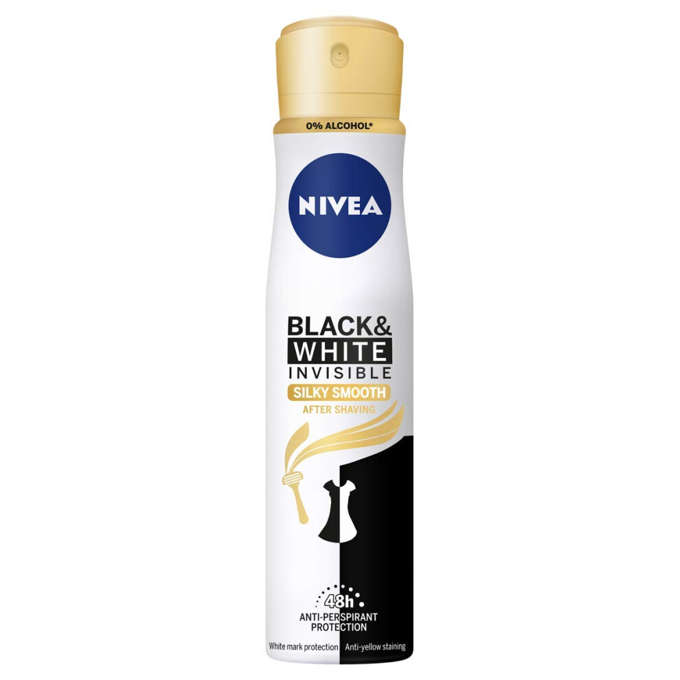 Black & White Invisible Silky Smooth Anti-Perspirant(250ml, Pack of 6) After Shaving Deodorant for Women,