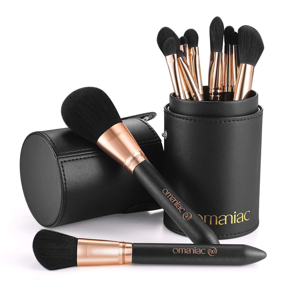 OMANIAC Professional Makeup Brushes Set (12Pcs), Pearl Flash Handles, Comfortable to Hold and Easy to Use. Black