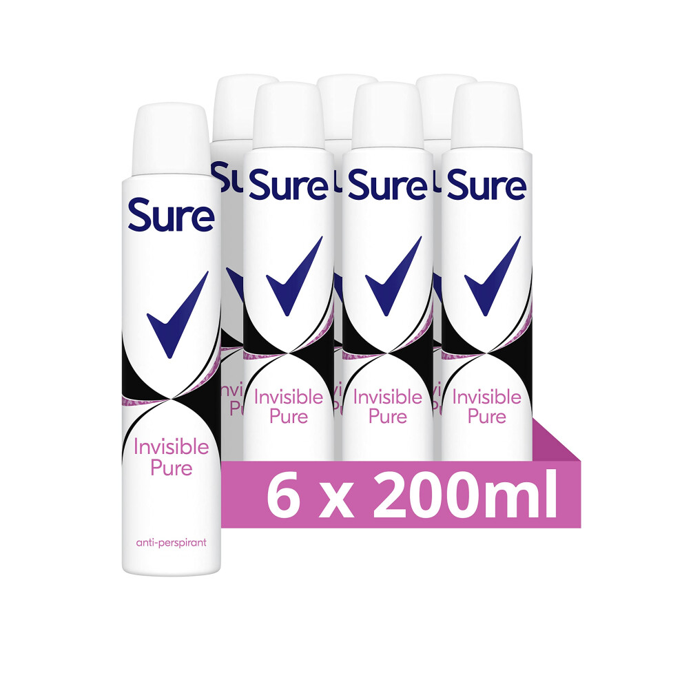 Invisible Pure Anti-Perspirant Aerosol pack of 6 deodorant for women that protects against white marks and yellow stains