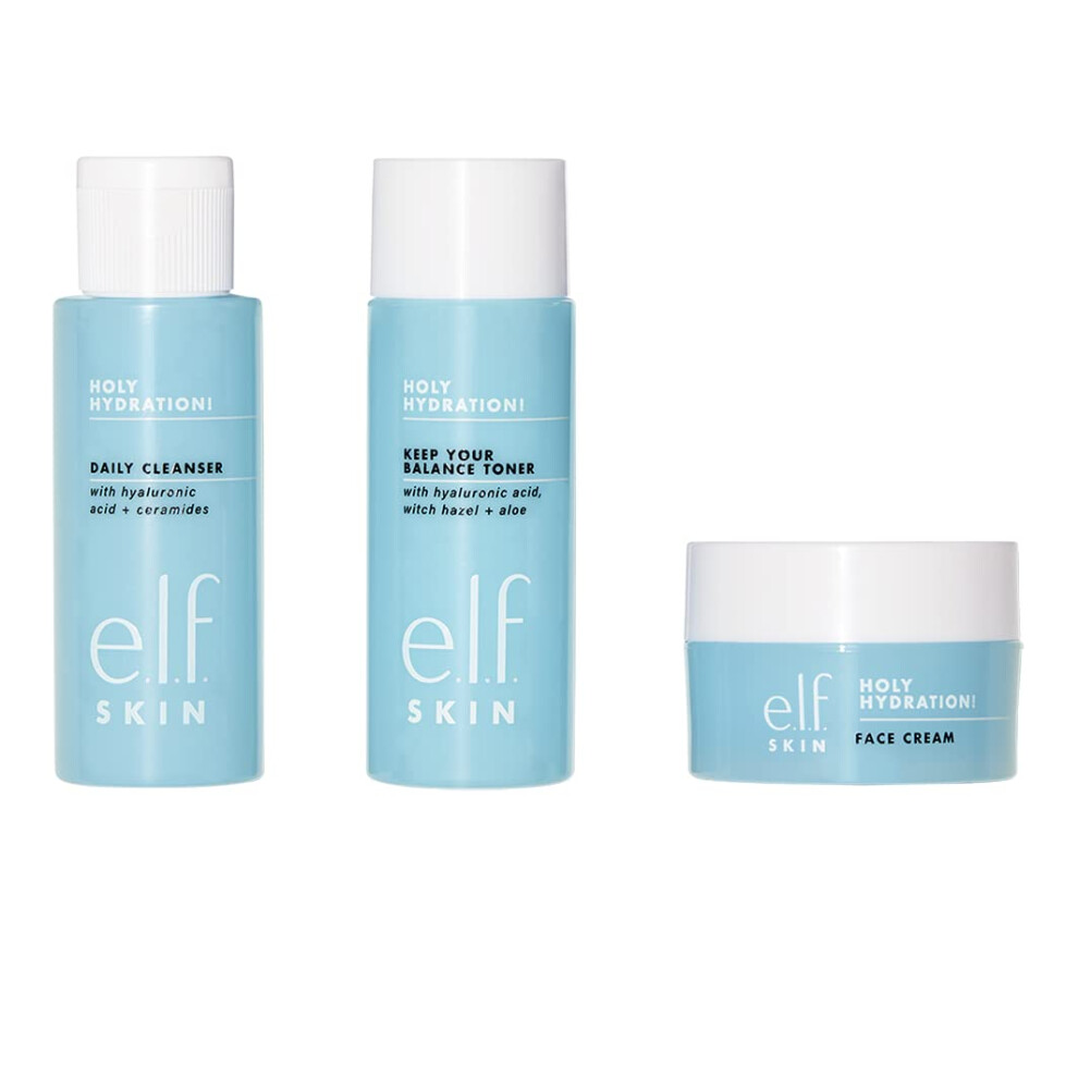 E.l.f. Skin Holy Hydration! The Essentials Mini Kit, Cleanser, Toner & Moisturiser For Hydrated & Balanced Skin,