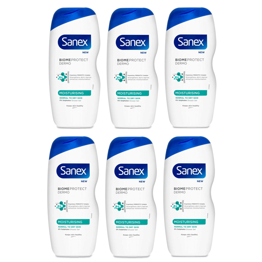 6x Sanex BiomeProtect Moisturising Shower Gel 225ml, normal to dry skin