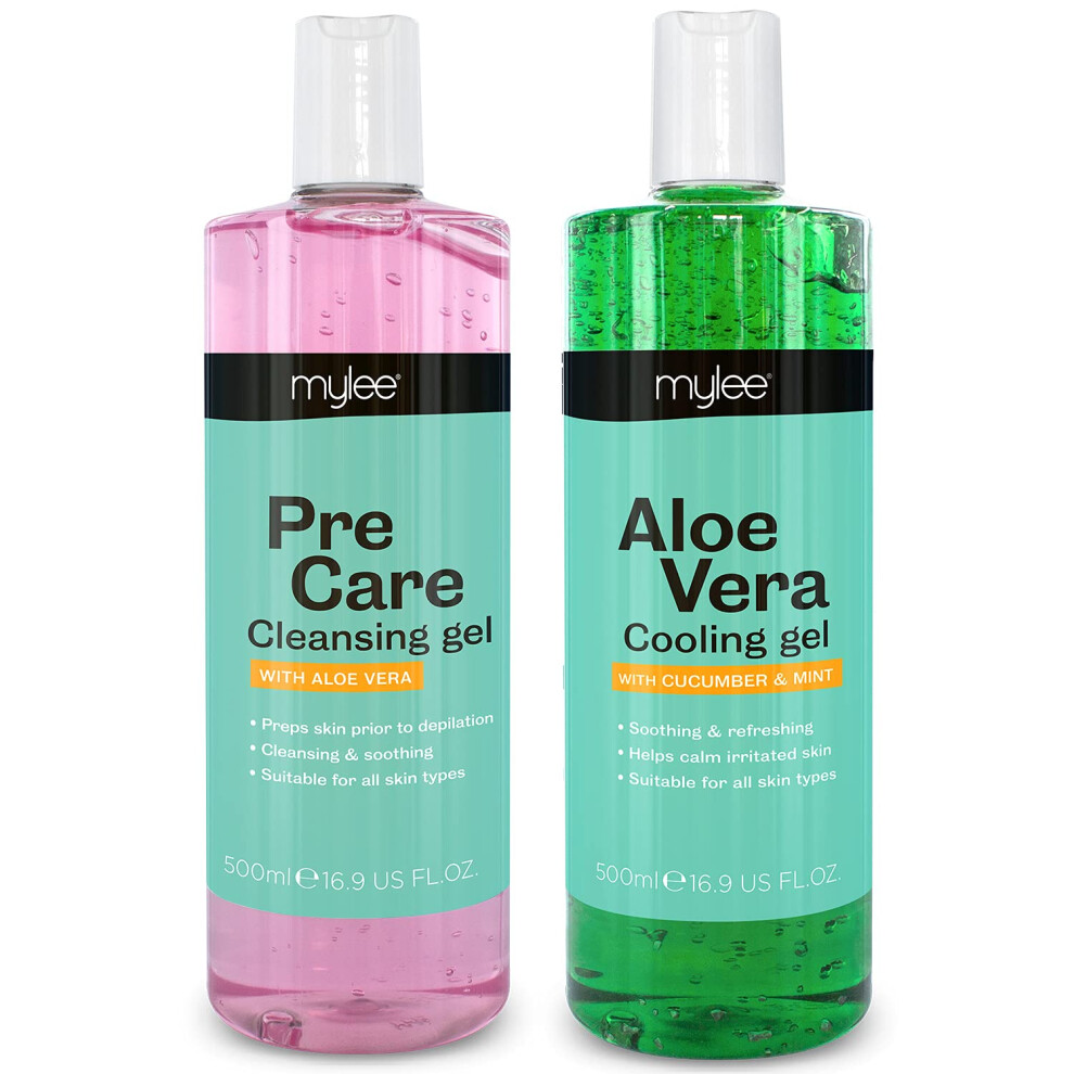 Mylee Pre & After Care Kit With Aloe Vera Gel (2X500ml) Soothing Cooling Gel Pre After Waxing Set, Skin Cleanser For All Skin