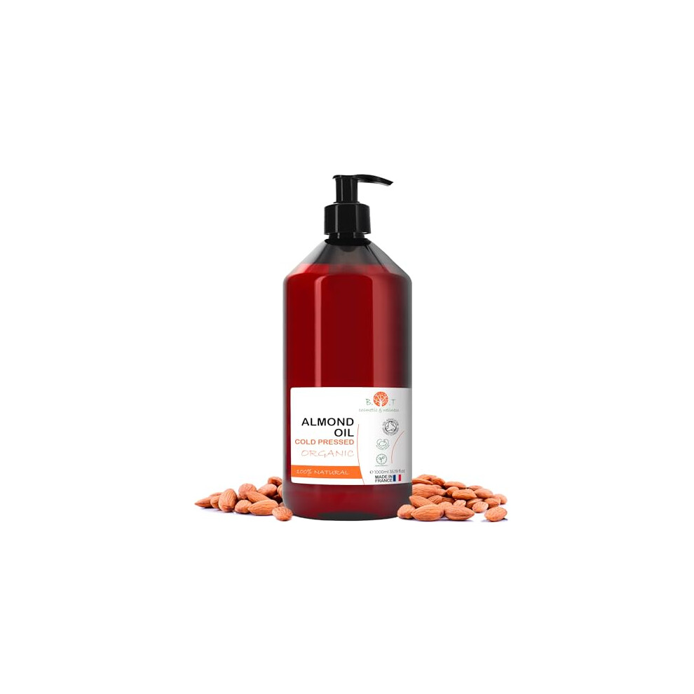 B.o.t Cosmetic & Wellness Almond Oil, Organic, Cold Pressed, Pure, Natural, Massage Oil (Carrier Oil) Hair Oil, Body Oil, Nail & Cuticle Oil, Face
