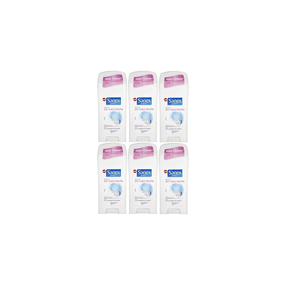 6 X 65ml Sanex Dermo Invisible 24H Deodorant Stick (0% Parabens & Alcohol)