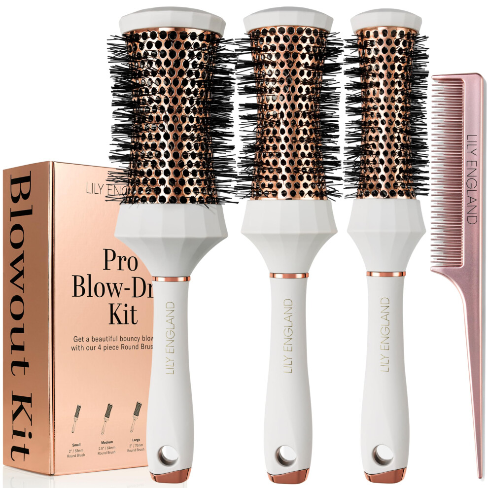 Round Hair Brush Set, 4 Piece Professional Blow Dry Kit with 3 Round Brushes and Comb for Styling, Beauty Gifts Sets for