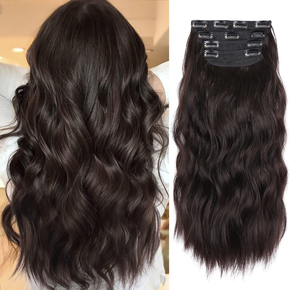 Alileader 20 Inches Dark Brown Hair Extensions Clip In, 4Pcs Synthetic Clip In Hair Extension, Curly Hair Extensions Clip In,