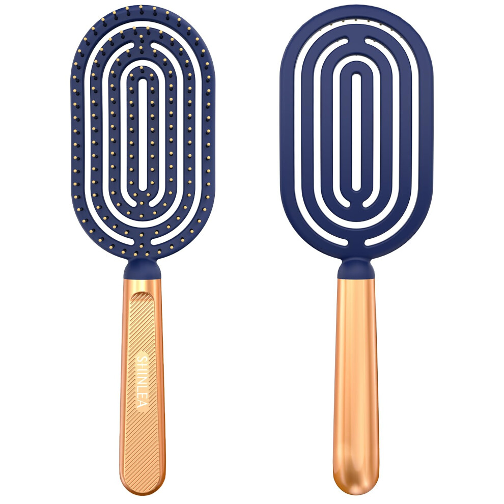 Shinlea Gold Speed Dry Detangler Brush Spiral Vented Detangling Brush For Wet Hair Metal-Infused Luxury Handle Curved Hairbrush With Massage S