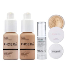 Phoera Foundation Full Coverage Makeup Set - Includes Nude & Buff Beige 30ml Matte Foundation, 6ml Face Primer & Cool