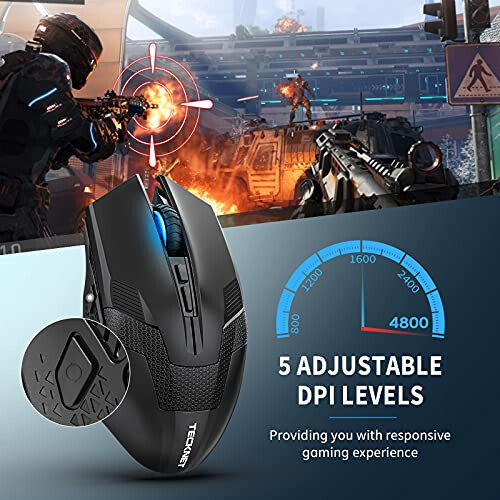 TeckNet Wireless Gaming Mouse 2.4G Optical USB Computer Mice, 8 Buttons, 4800DPI Nano Receiver for Win11, Win10, Win8, Win7, 1
