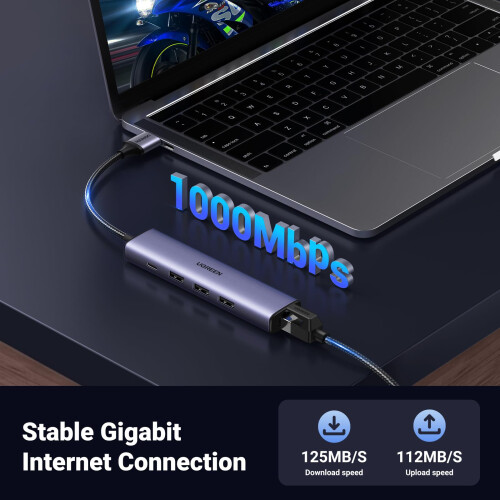 Ugreen Hub USB-A 3.0 auf 3 x USB-A / Ethernet RJ45 / USB-C PD - Grau 2
