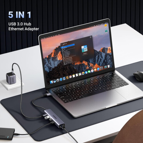 Ugreen Hub USB-A 3.0 auf 3 x USB-A / Ethernet RJ45 / USB-C PD - Grau 1