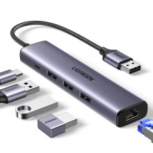 Ugreen Hub USB-A 3.0 auf 3 x USB-A / Ethernet RJ45 / USB-C PD - Grau