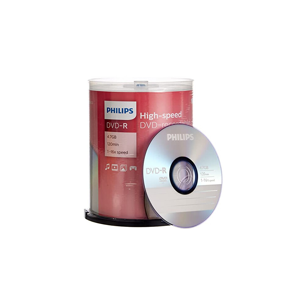 Philips Dvd-R Blank Discs (4.7 Gb Data / 120 Min Video/ 16X High Speed Recording) 100 Blank Discs Package - Dm4s6b00f/00