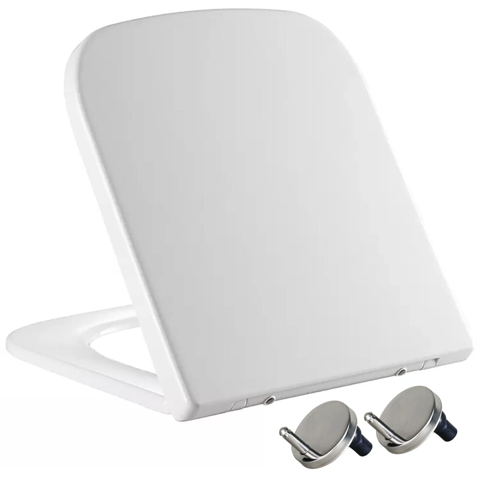 Soft Close Square Toilet Seat - Quick Release & Easy Clean White Loo Seat with Adjustable Hinges & Anti-Bacterial