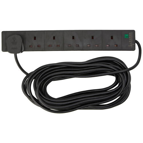 6 Gang 10 m Extension Lead Surge Protector - Black