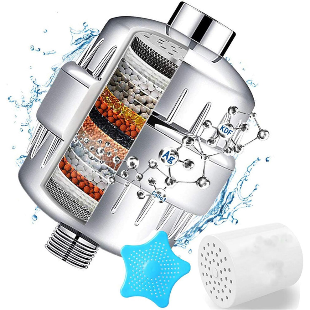 20 Stage Shower Filter With Vitamin C For Hard Water - Water Softener Shower Head Filter With Replaceable Multi-Stage 734602671756