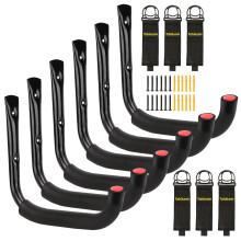 6 Set Garage Hooks, Utility Ladder Hooks 7 Inch / 18cm Long, Black Garage Storage Tool Hooks, Heavy Duty Large Wall