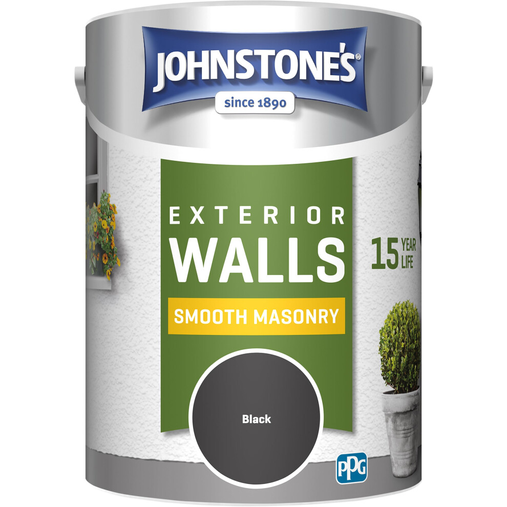 Johnstone's, Exterior Smooth Masonry Paint, Black, Up to 15 Years Protection, Weather & Dirt Resistant, 60mÂ² Coverage