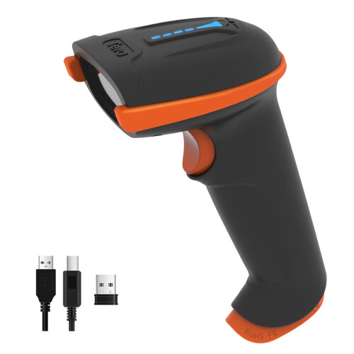 Barcode Scanner Wireless with Battery Level Indicator Rechargeable 1D Laser Barcode Reader 2000mAh Battery, Design