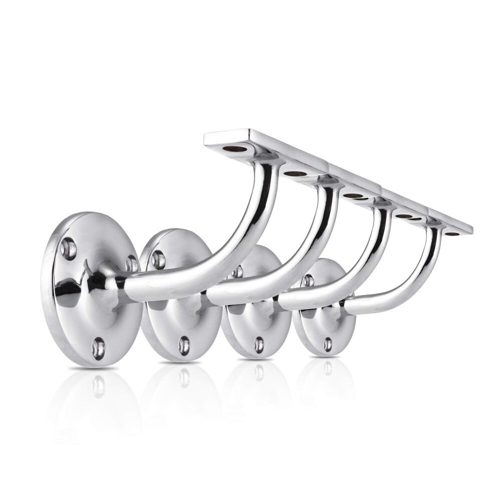 Set Of 4 Polished Chrome Handrail Brackets, Banister Brackets For Stair Banister Handrail. 743534889160