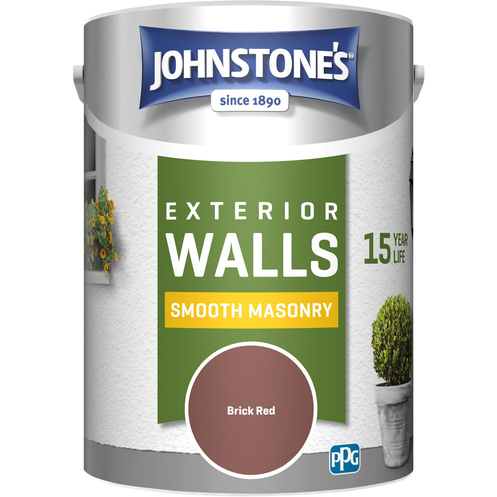 Johnstone's, Exterior Smooth Masonry Paint, Brick Red, Up to 15 Years Protection, Weather & Dirt Resistant, 60mÂ²