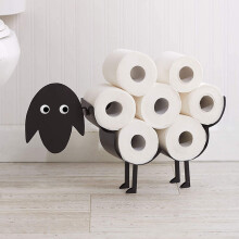 Novelty Sheep Toilet Roll Holder - Wooden Free Standing Black Painted Metal Animal Shape Tissue Holder - Decorative