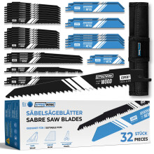 Reciprocating Saw Blades (32 Pieces) w/Storage Case, Carbide Steel Replacement Saw Blade Set for Tree Pruning, HCS &