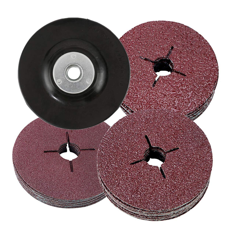 30Pcs 115mm Fiber Discs for Sanding & Grinding with Rubber Backing Pad for Angle Grinder - 24 36 60 Grits