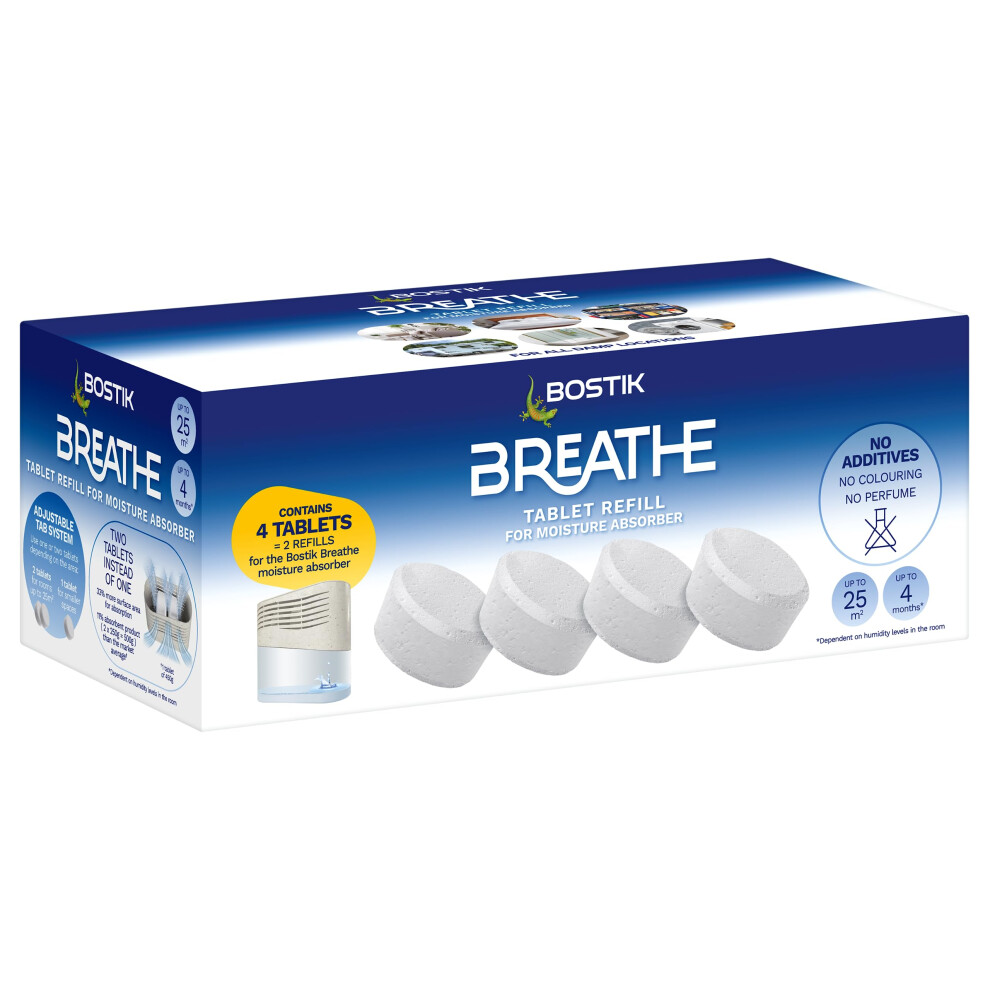 Bostik Breathe Dehumidifier Refill Tablets, Dye-Free And Fragrance-Free, Cover Areas Up To 25M2, For Use Around The Home And In