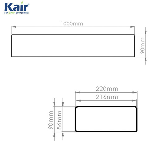 Rectangular Flat Ducting 220mm x 90mm - 1 Metre Length Flat Channel Pipe 1