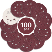 100PCS 125mm Sanding Discs 40 Grit, 5 Inch 8 Hole Hook and Loop Sanding Pads for Random Orbital Sander