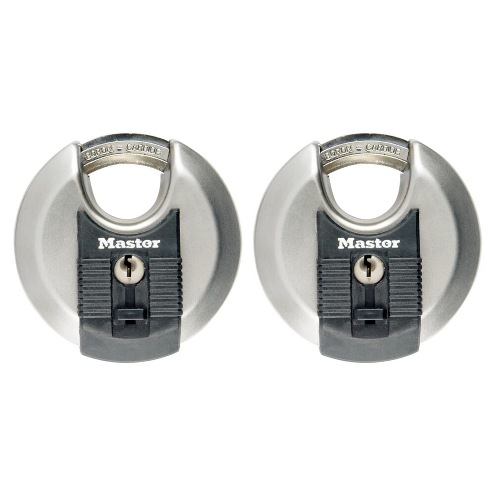 Pack of 2 High Security Disc Padlocks, Security level 8/10, Outdoor, Keyed, Stainless Steel, Weatherproof, Shrouded