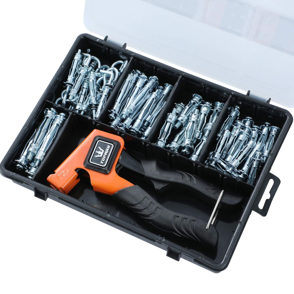 Wall Anchor Setting Tool Kit 63Pcs, Zinc Plated Metal Plasterboard Cavity Hollow Wall Fixings Screws Anchors Plugs 5056156053976