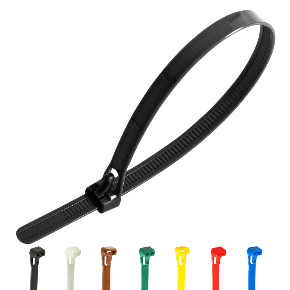 100 Pack Of 370Mm X 7.6Mm Reusable Cable Ties, Heavy Duty Black Releasable Cable Ties, 14" Premium Tie Wraps, Strong 5060479012558