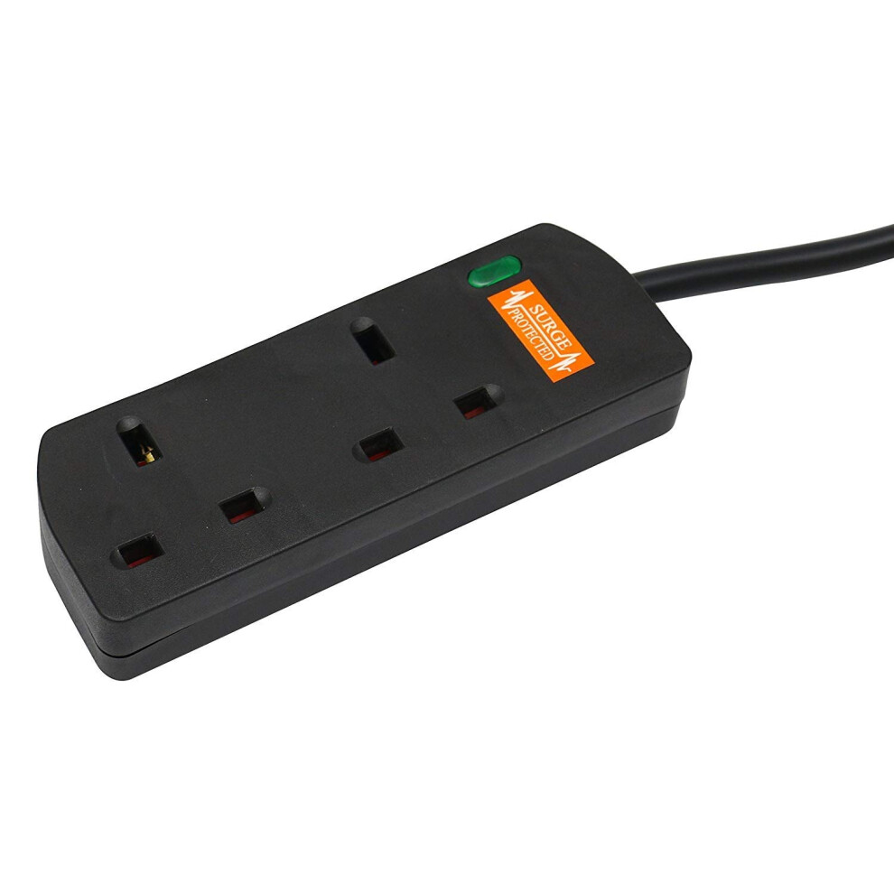 2 Gang Surge Protected Extension Lead, 10M, Black 5051259188907