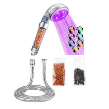 7 Colour Changing Led Shower Head Ionic Filtration Shower Hose 1.5m Extra Shower Head Beads Bio-Active Stone Mineral