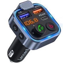 Car FM Transmitter, Wireless Bluetooth 5.0 Radio Adapter Car Kit, PD3.0 Type C 20W+QC3.0 Car Fast Charger, Hands Free