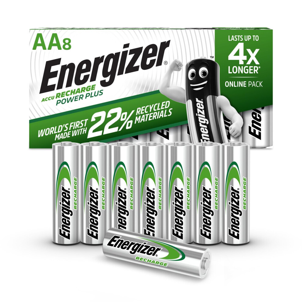 Rechargeable Battery AA Pack, Recharge Power Plus, 8 Pack, Rechargeable Batteries