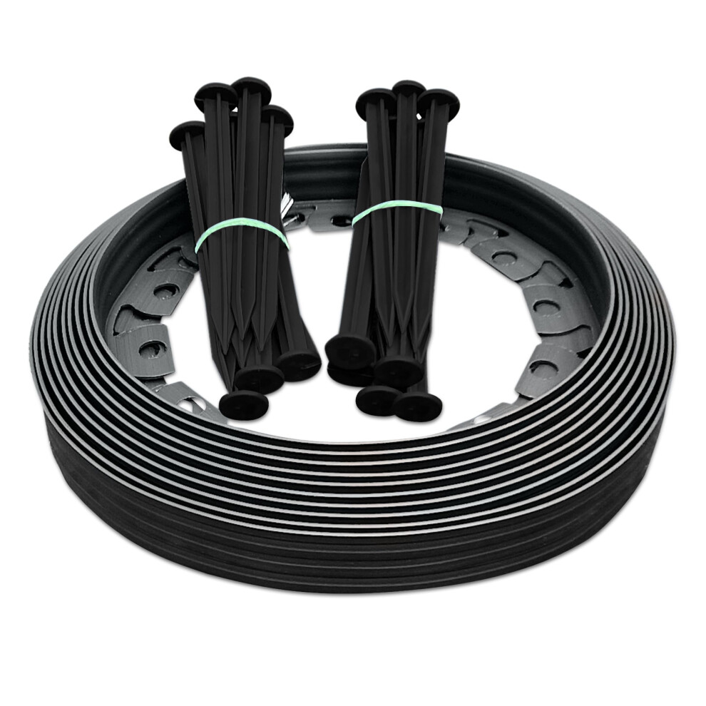 Lawn Edging 10M Flexible Grey Garden Border With 20 Pegs For Beds & Lawns 40Mm High - Mypurecore 5060603862141