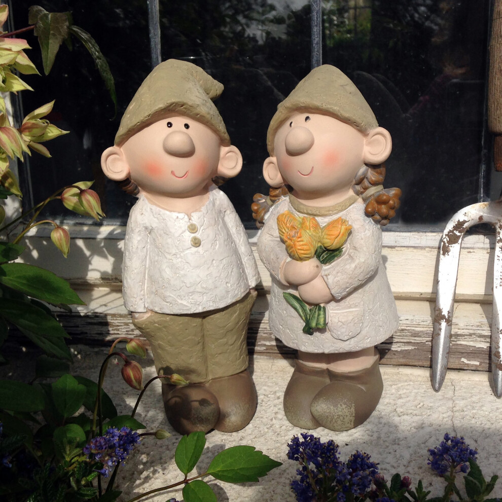 Bill and Beryl Elves standing rose, Garden Ornament, Gnome, Garden Fairy, Troll, Imp Rose