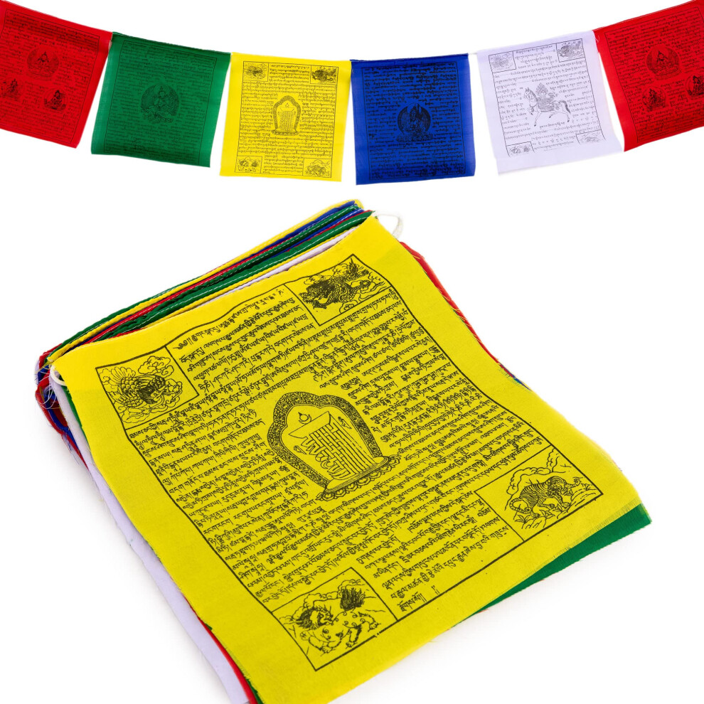Himalayan Bazaar Large Tibetan Prayer Flags - 10"" X 12"" Traditional Hand Printed Cotton Flags | Handmade In Nepal Wind Horse Flags