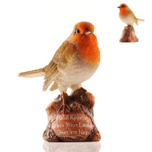 Robin Graveside Ornament - Red Robin Grave Decoration for Home or Outdoor Garden - Resin Bird Gifts Sculpture - 14cm