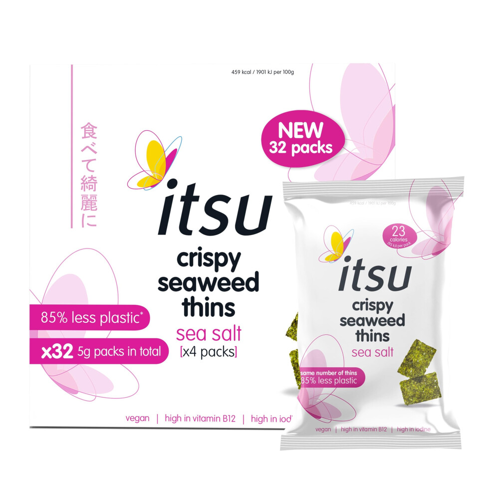 Sea Salt Flavour Seaweed Thins | Crispy Seaweed Thins | NEW Larger Pack of 32 (32 x 5 g packs) | Vegan, Low Calorie,