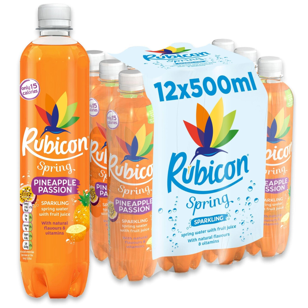 Spring 12 Pack Pineapple Passion, Sparkling Spring Water with Real Fruit Juice & Natural Flavours, Only 15 Calories - 12