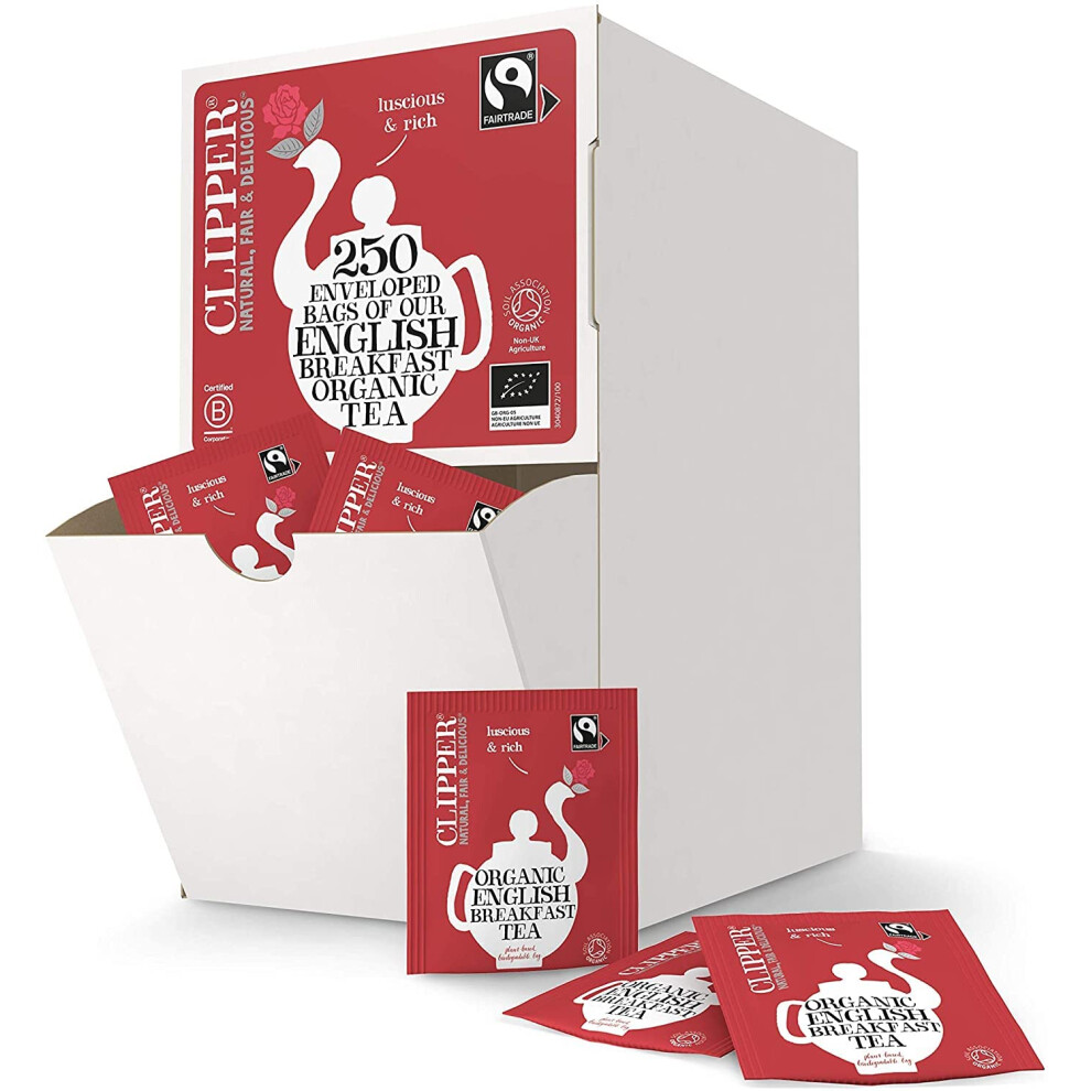 Organic English Breakfast Tea Bags | 250 Individually Wrapped Teabags | Bulk Buy, Home & Catering | Caffeine-Free Herbal