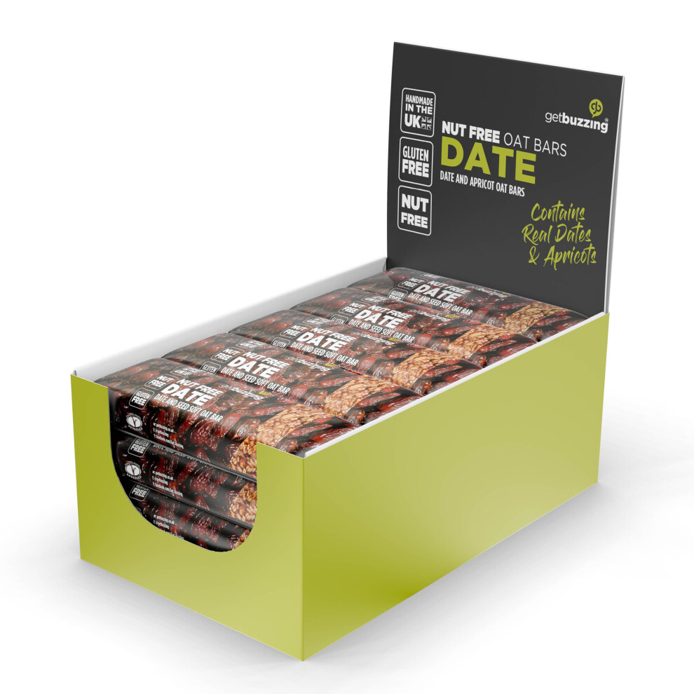 Get Buzzing Getbuzzing Nut Free Oat Flapjack - Healthy Snack & Energy Bars - Running, Gym, Cycling - Made In The Uk - Date Pack Of