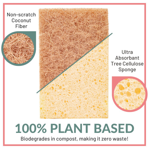 24 Pack Biodegradable Kitchen Sponges - Eco-Friendly, Compostable, Natural Cellulose Dish Sponges 1