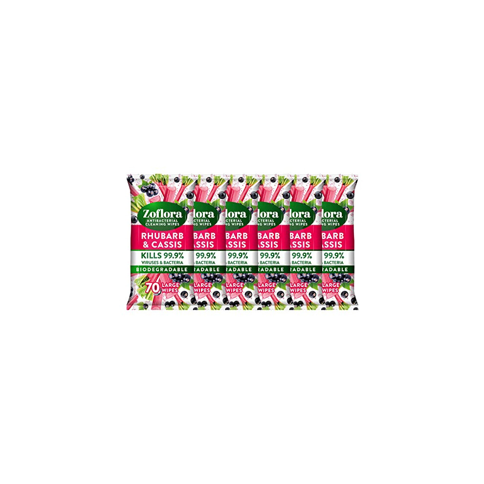 Rhubarb & Cassis 6 x 70 Large Wipes, Antibacterial Multi-surface Cleaning Wipes - Multipack Convenient, Quick Cleaning