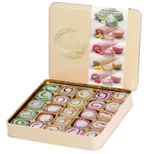 Pasha Turkish Delight Assorted Fruit Mix, Lokum Dessert Gourmet Gift Box Tin Gift Box, 500g, Chateau De Mediterranean