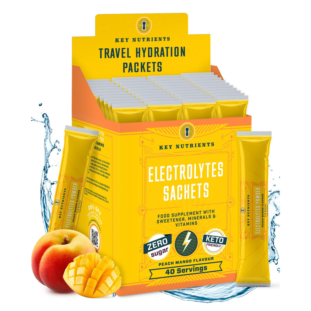 Electrolytes Sachets - Multivitamin & Minerals Electrolytes Powder 40 Servings of Tropical Peach Mango Hydration Sachets 